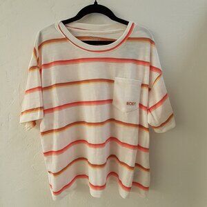 ROXY Retro Stripe Boxy Surf Beach Pocket Tee Shirt M New With Tags